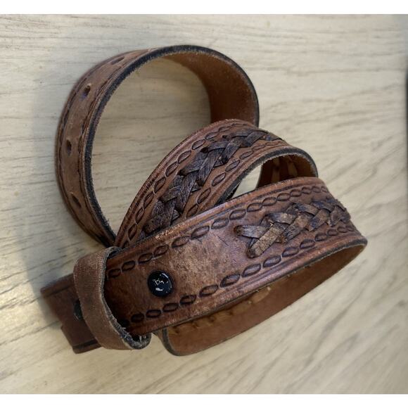 vintage TOOLED buckle belt 34 cowhide WESTERN braided RODEO brown COWBOY - Picture 14 of 15